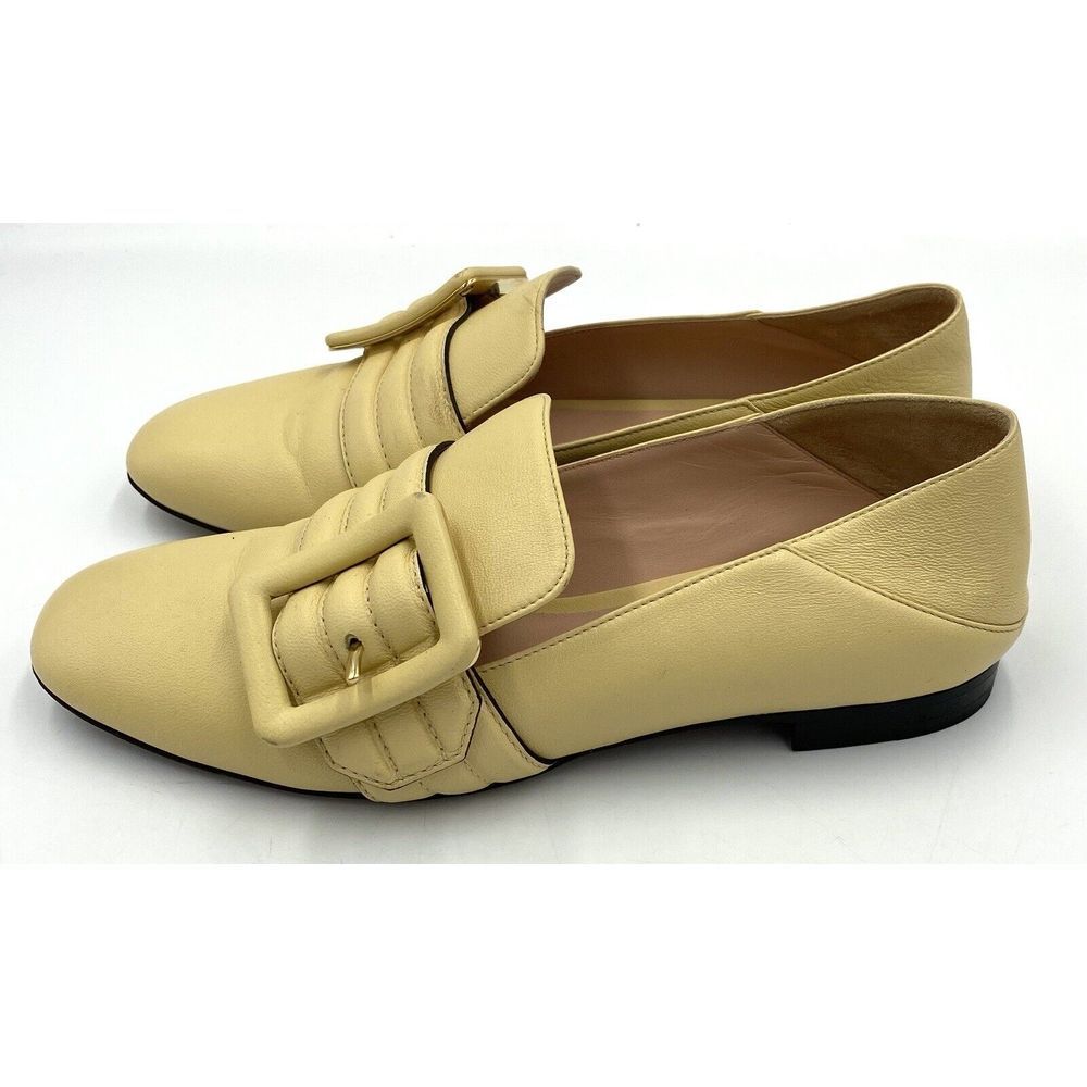 Bally Pale Yellow Leather Buckle Loafers